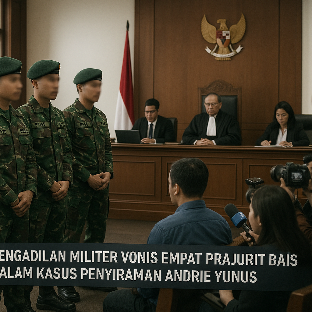 Pengadilan Militer Vonis Empat Prajurit BAIS dalam Kasus Penyiraman Andrie Yunus