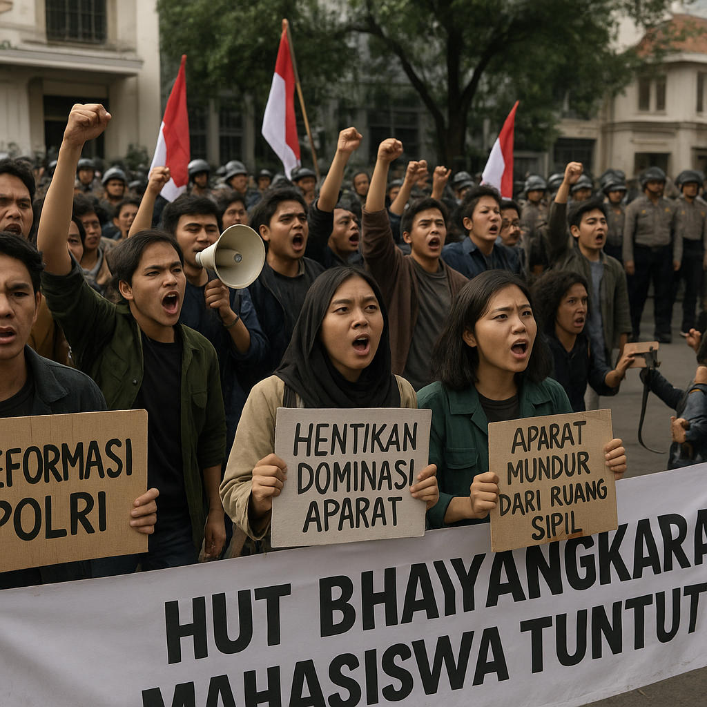 Demo Bertepatan HUT Bhayangkara: Mahasiswa Tuntut Reformasi Polri dan Minta Aparat Mundur dari Ruang Sipil