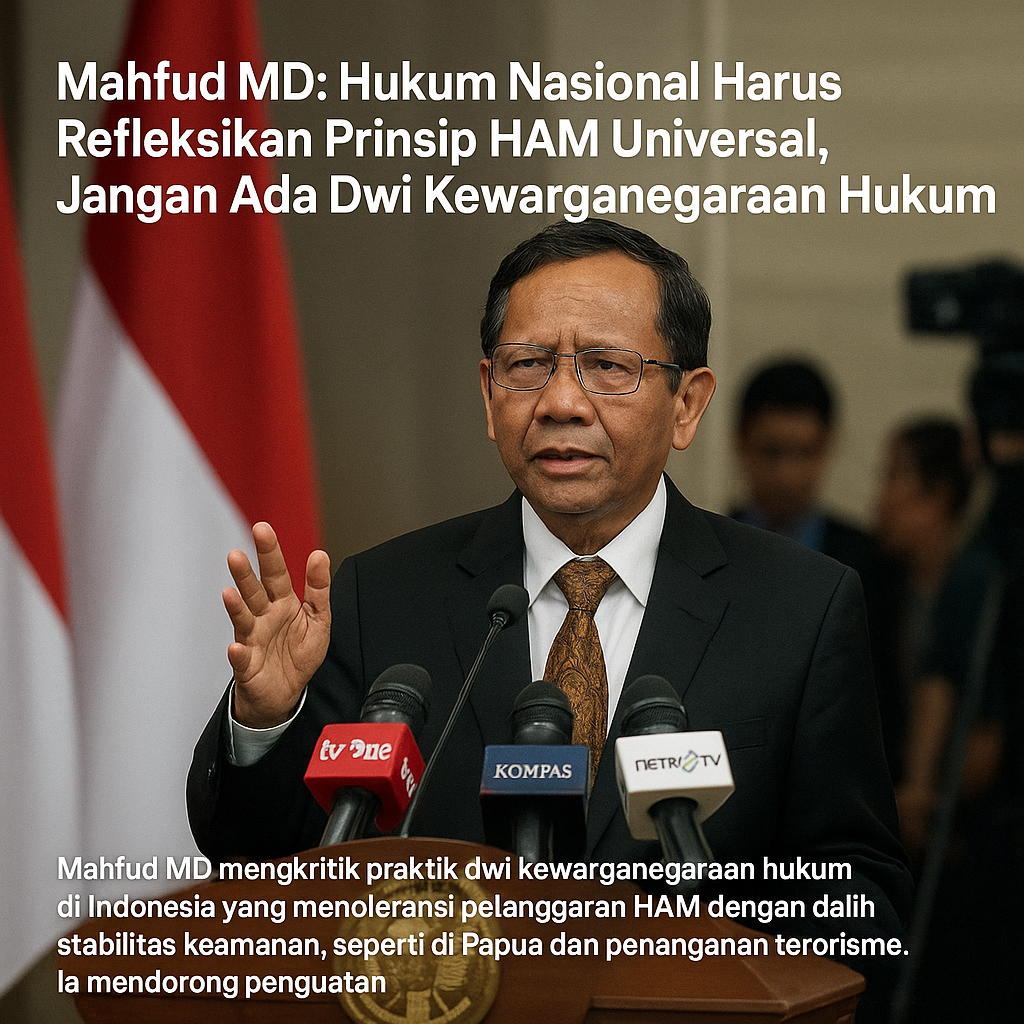 Mahfud MD: Hukum Nasional Harus Refleksikan Prinsip HAM Universal, Jangan Ada Dwi Kewarganegaraan Hukum