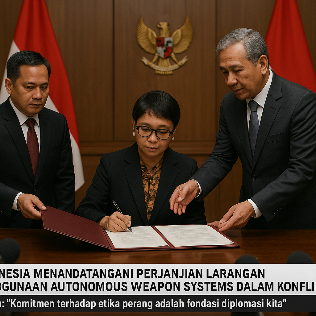 Indonesia Menandatangani Perjanjian Larangan Penggunaan Autonomous Weapon Systems dalam Konflik, Menlu: 'Komitmen terhadap etika perang adalah fondasi diplomasi kita'